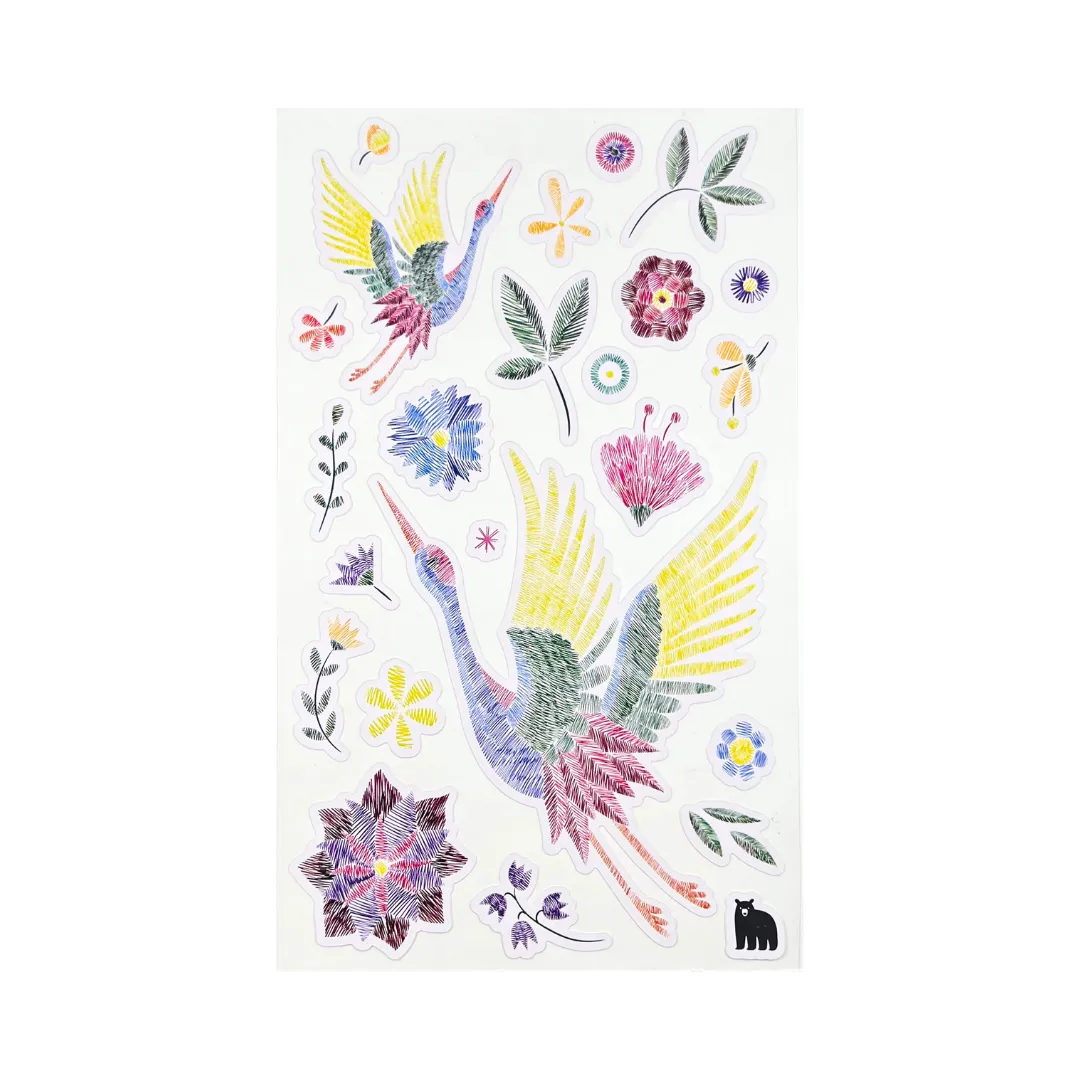 Embroidered Crane - Four Bears Sticker Club