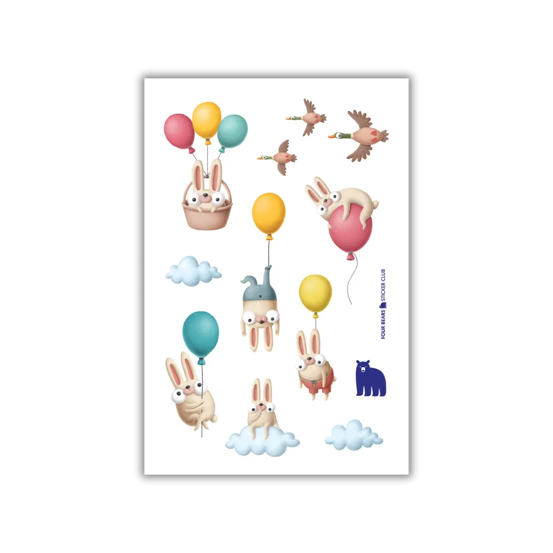 Bunny Balloons - Four Bears Sticker Club