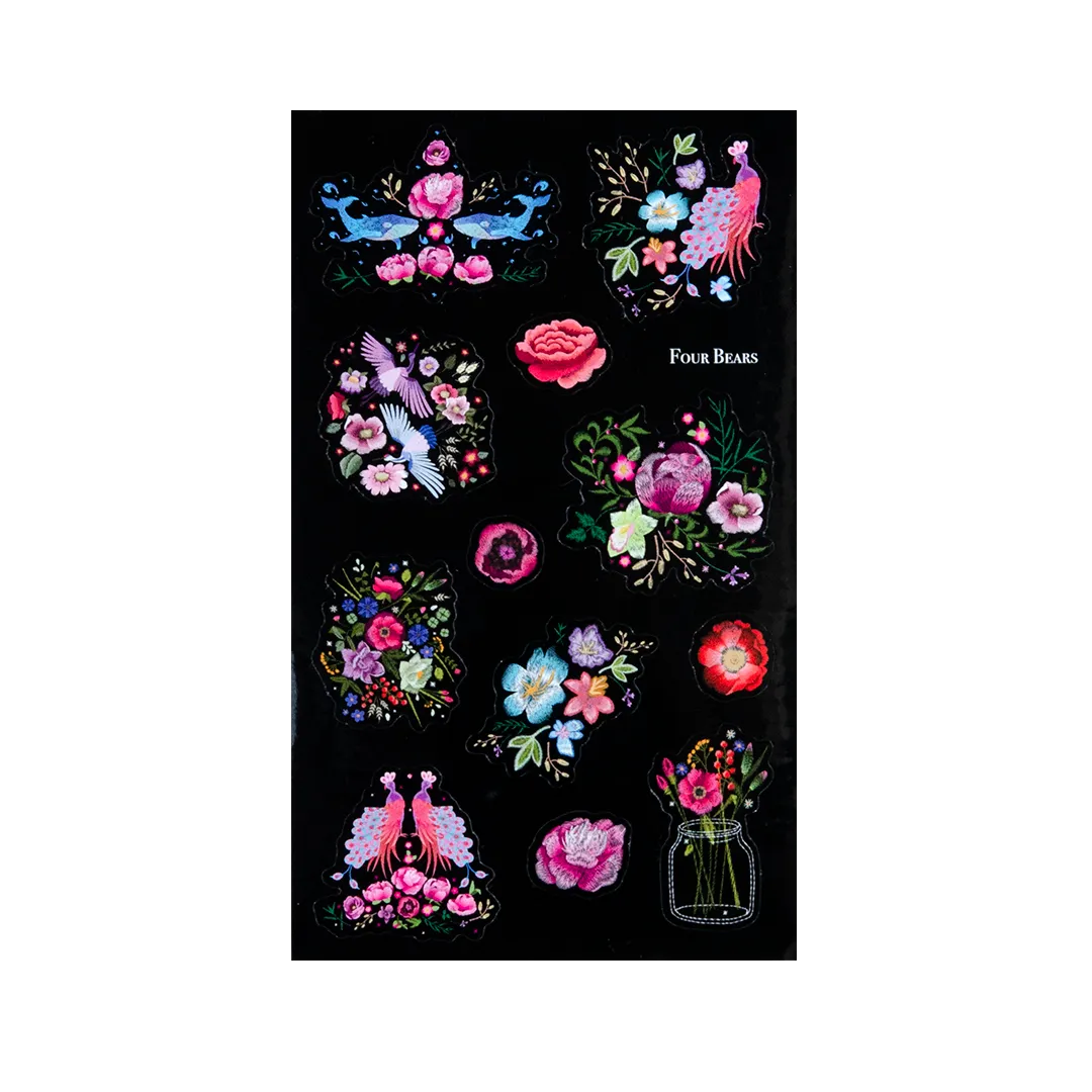Embroidered Flowers - Four Bears Sticker Club