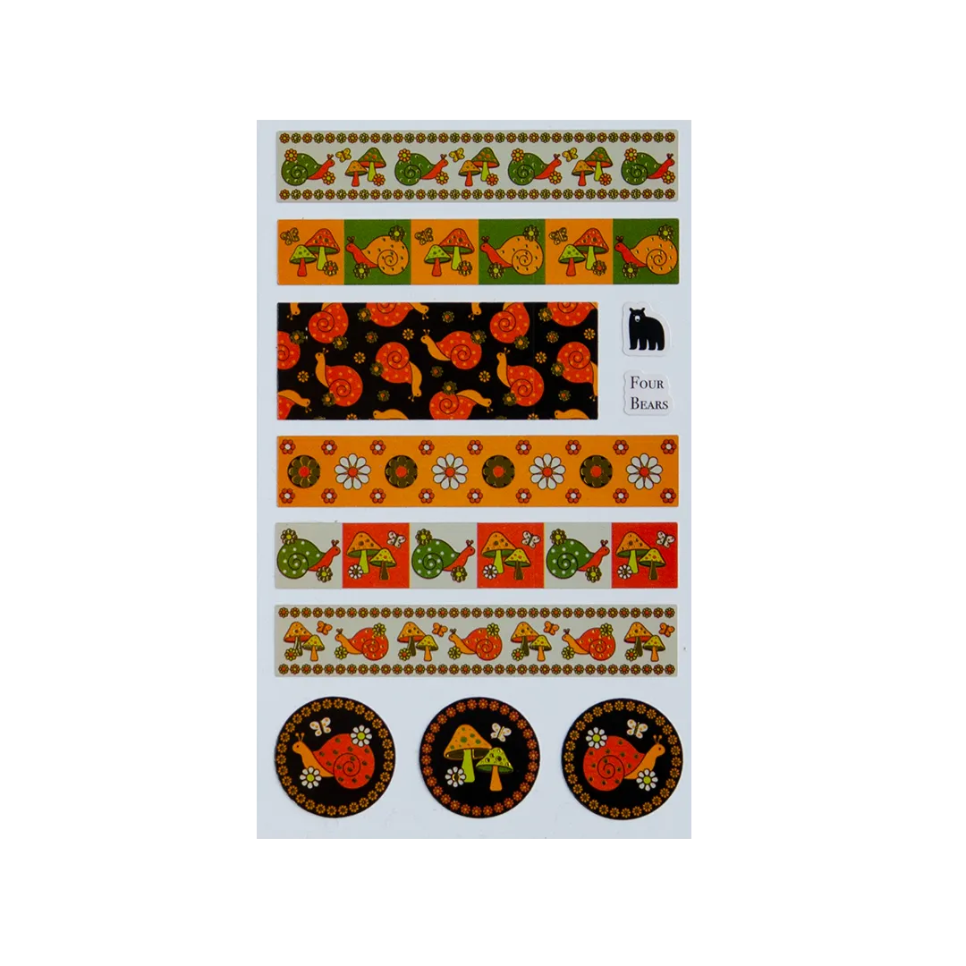 Snail and 'Shroom Washi Strips - Four Bears Sticker Club
