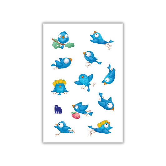Puffy Blue Birds - Four Bears Sticker Club
