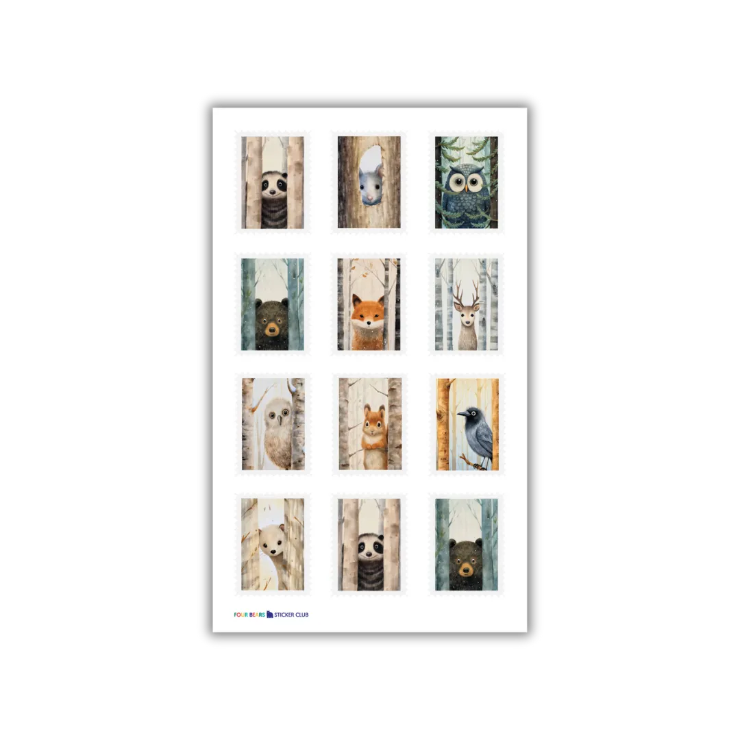 Woodland Faux Stamps - Four Bears Sticker Club