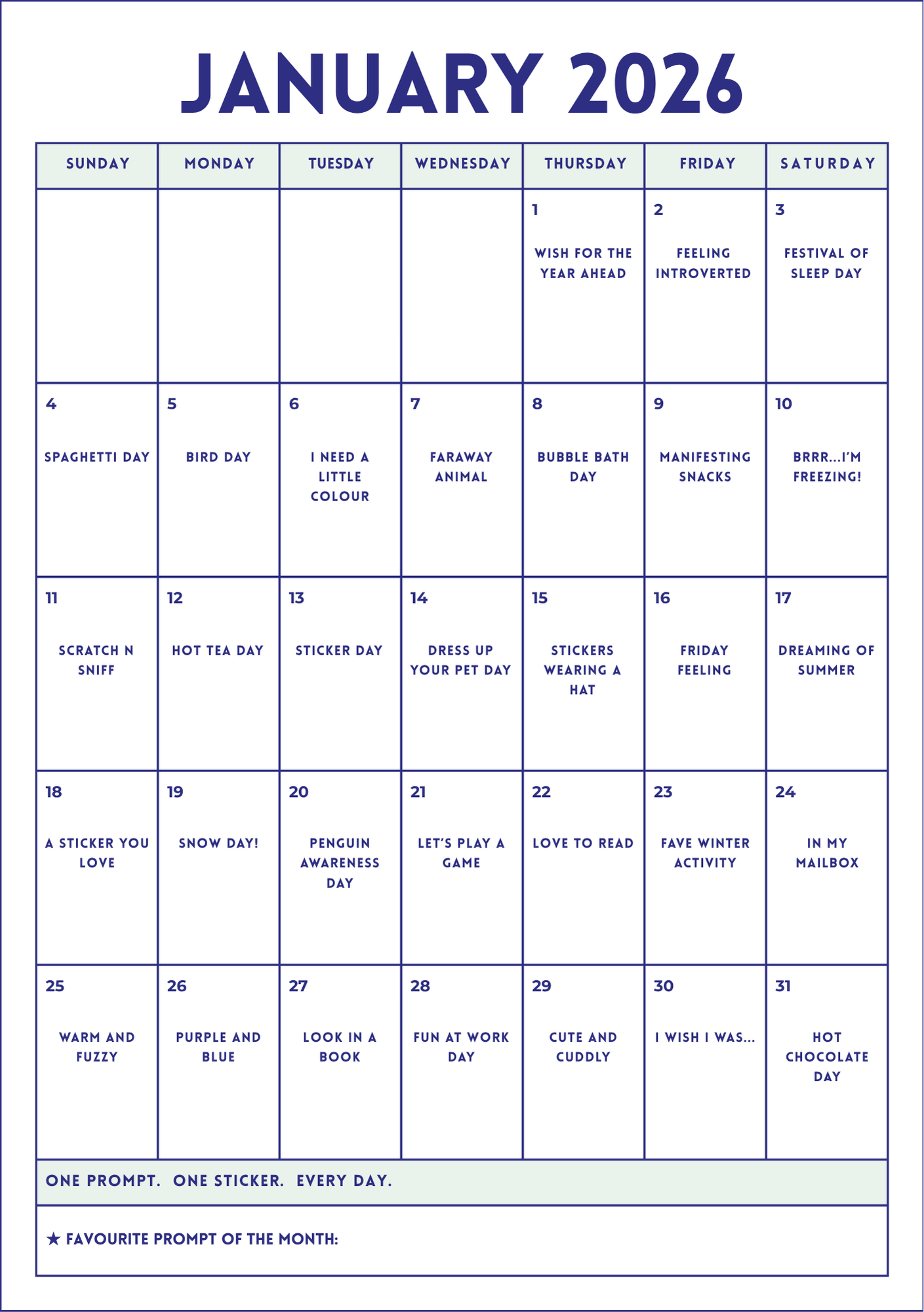 Sticker Challenge Calendar