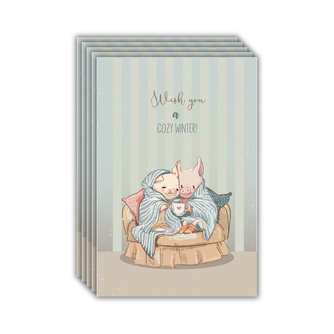 Cozy Winter Pig Postcards