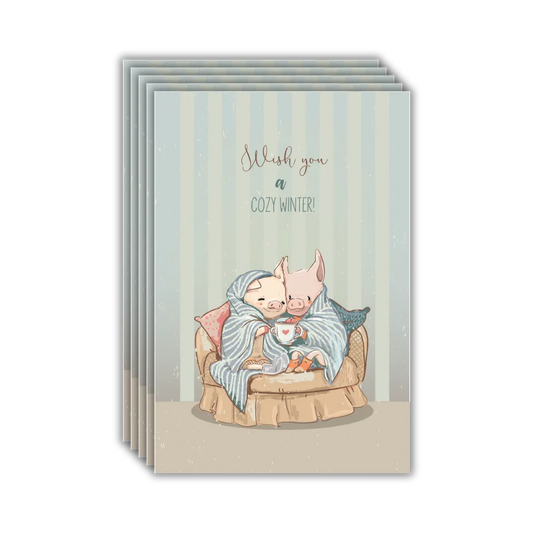 Cozy Winter Pig Postcards - Four Bears Sticker Club