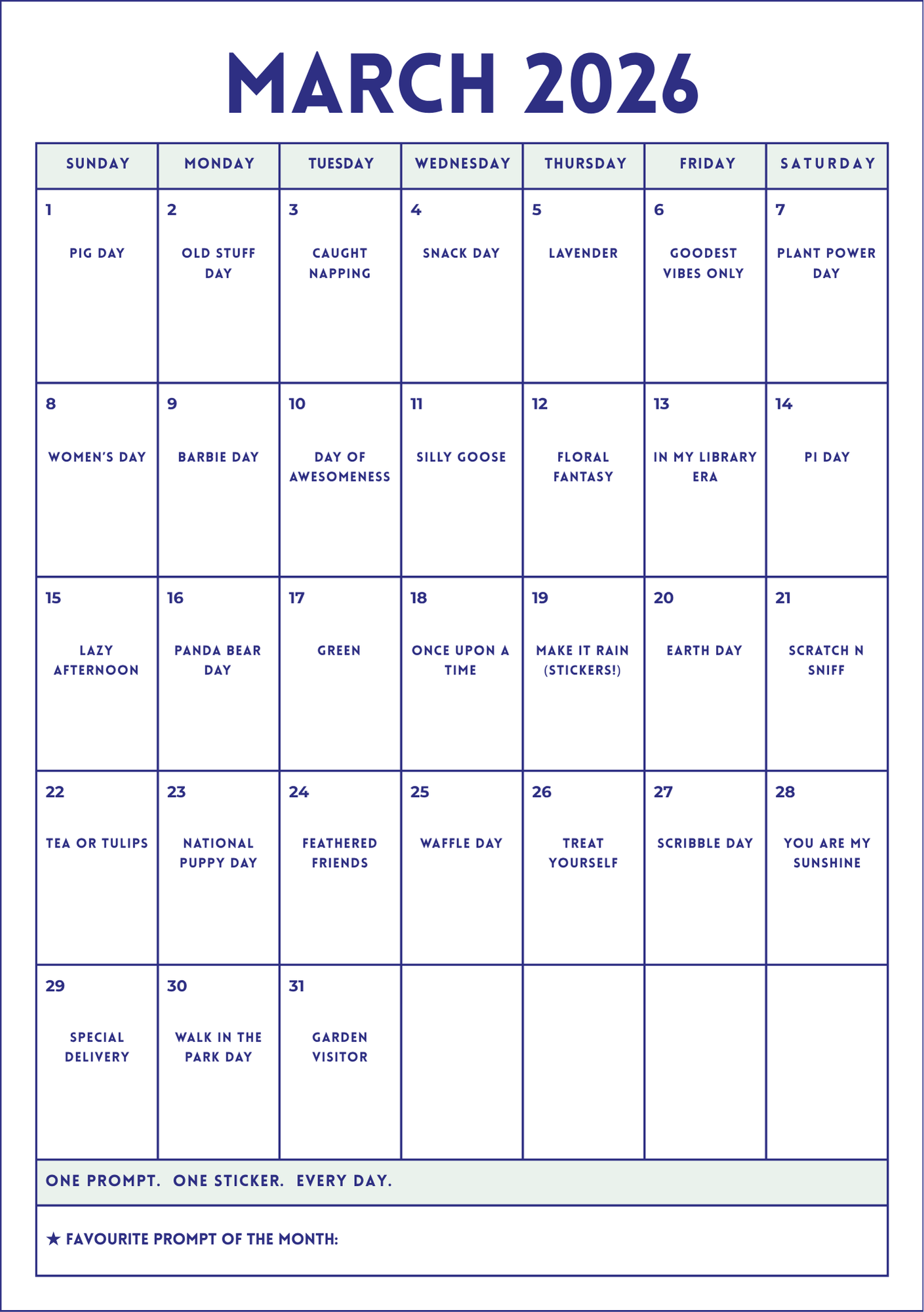 Sticker Challenge Calendar