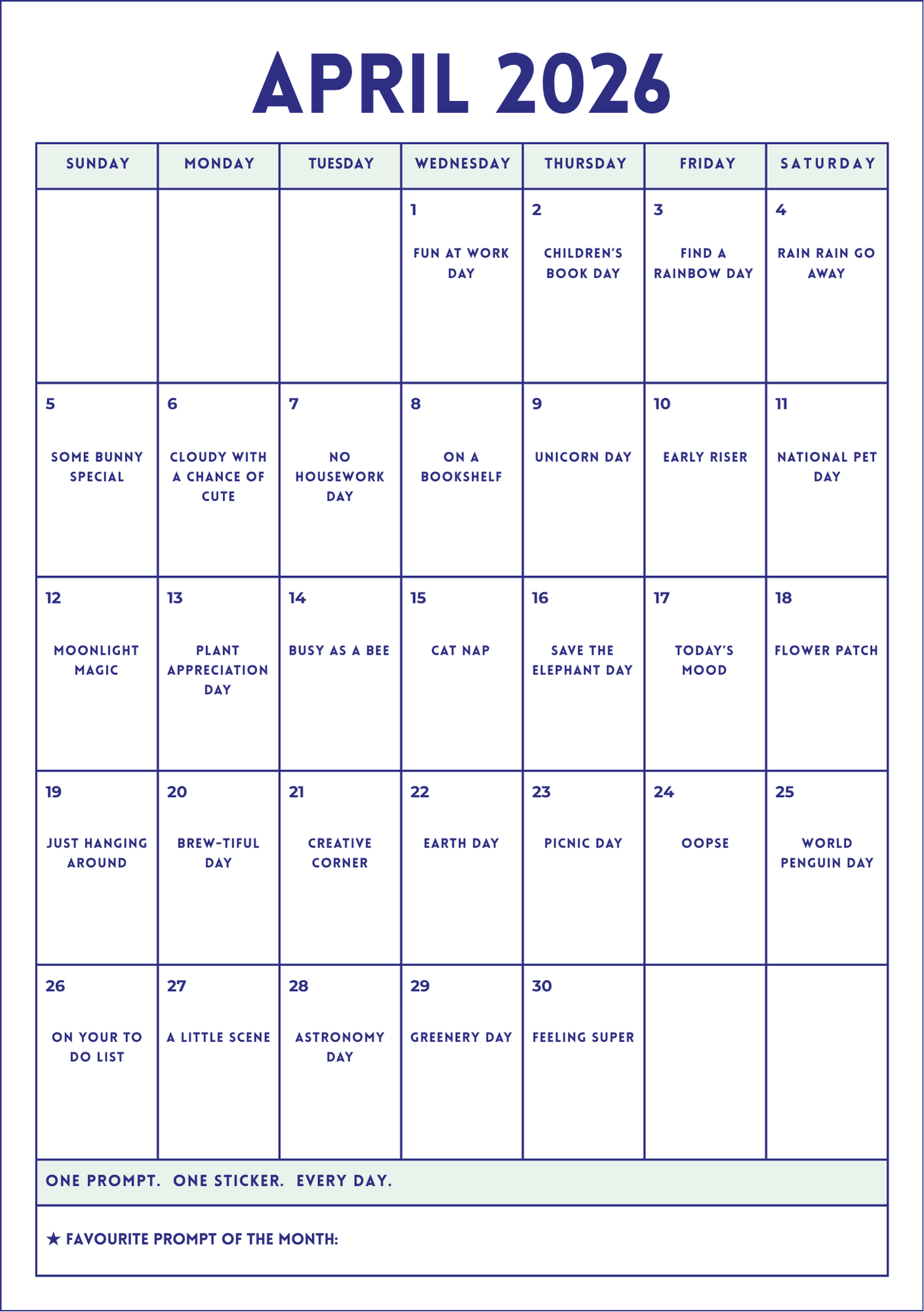Sticker Challenge Calendar