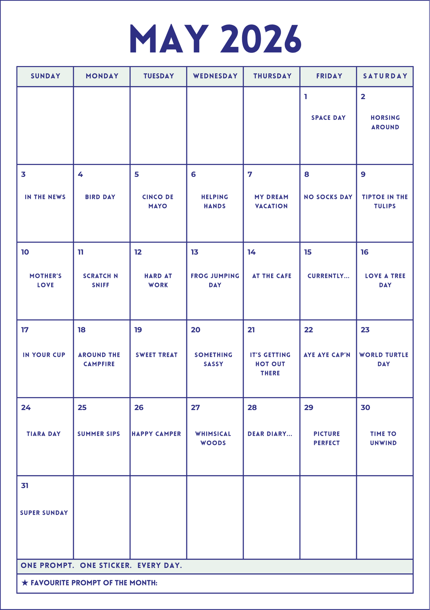Sticker Challenge Calendar