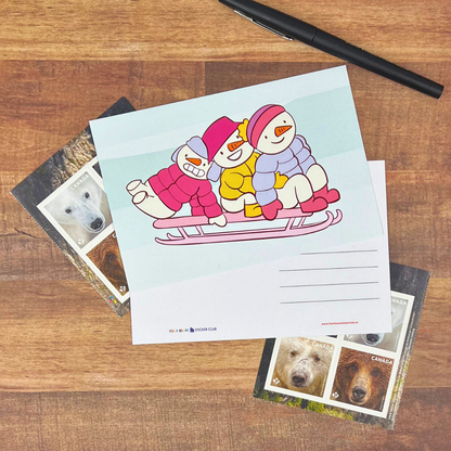 Sledding Snowmen Postcards