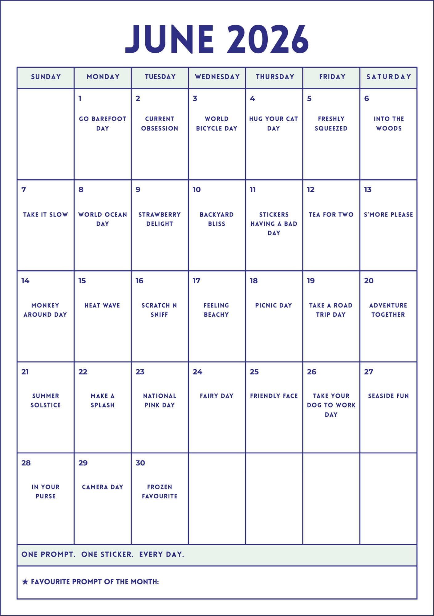 Sticker Challenge Calendar
