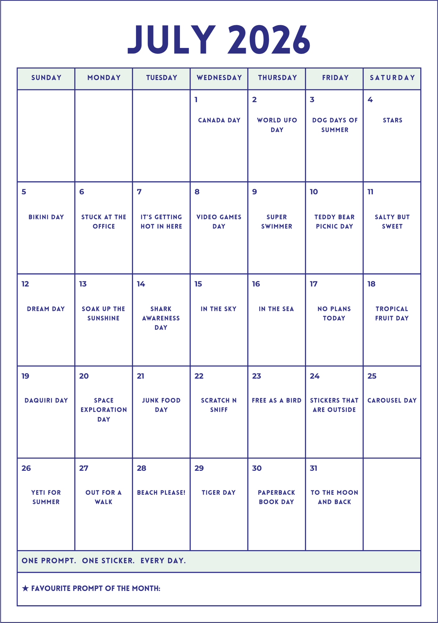Sticker Challenge Calendar