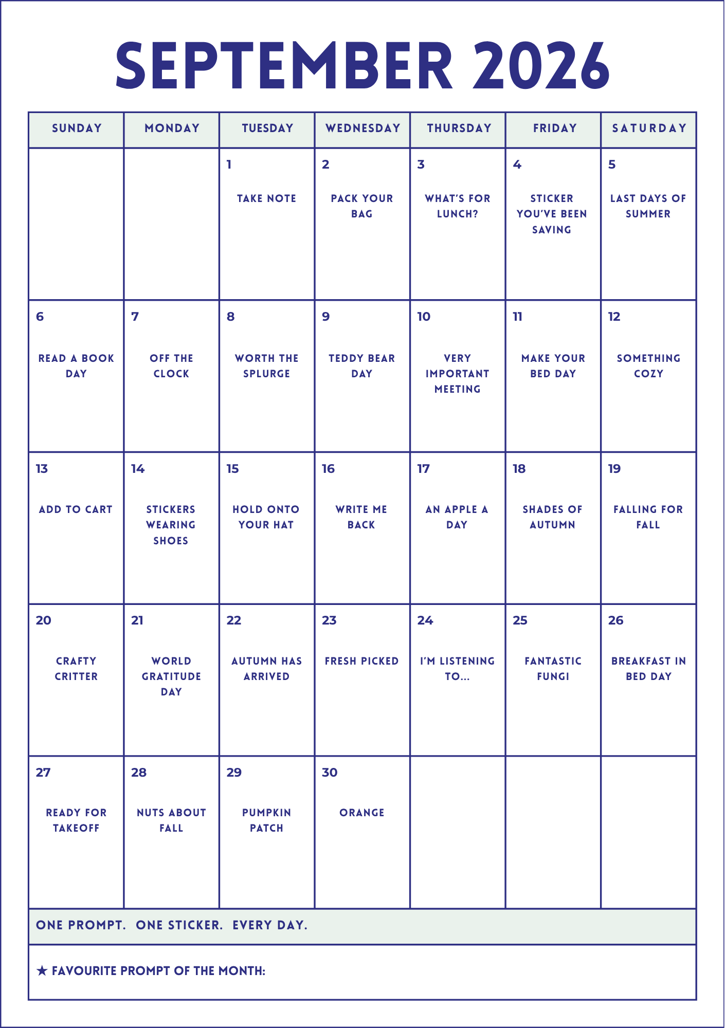 Sticker Challenge Calendar
