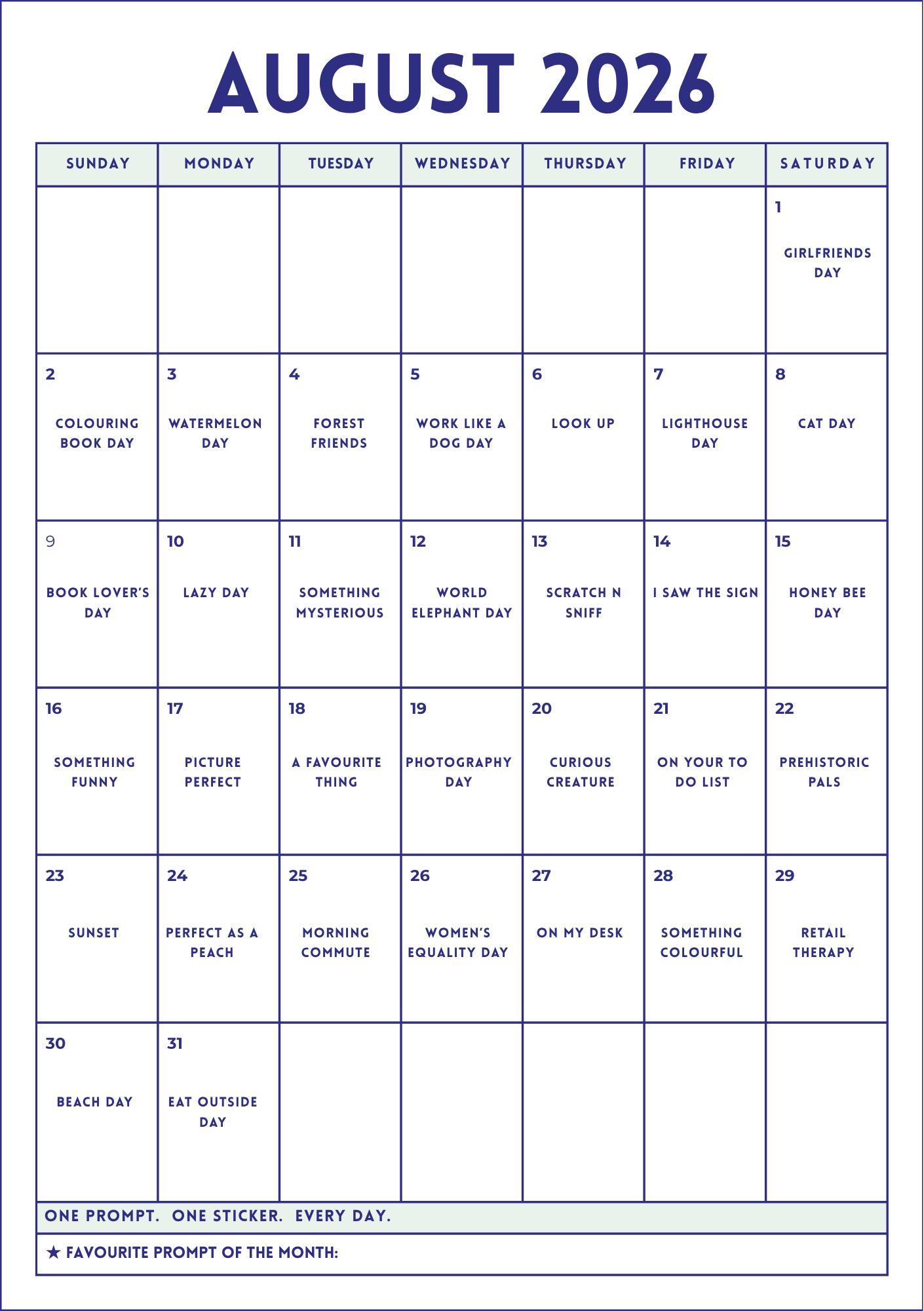 Sticker Challenge Calendar